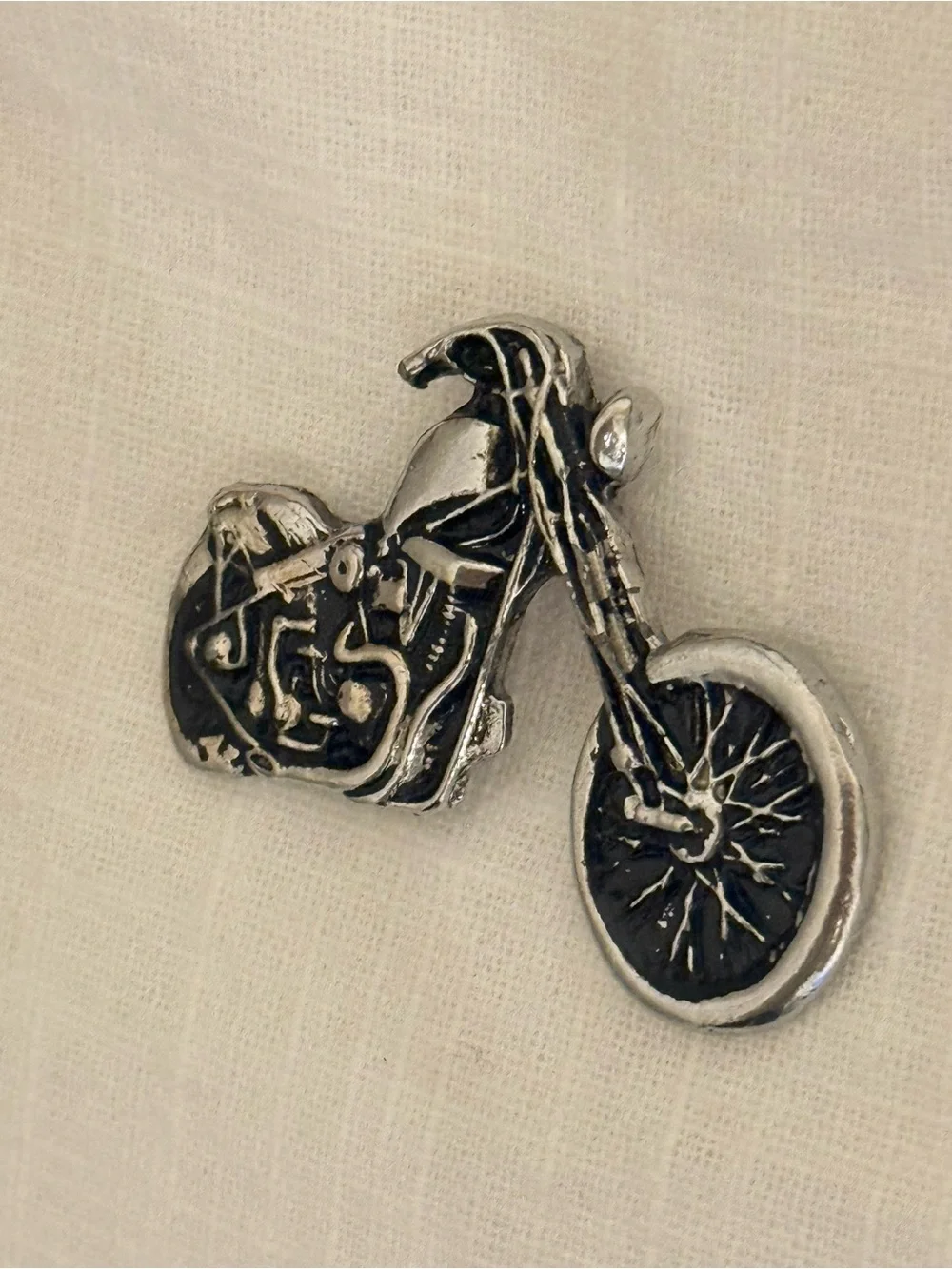 Vintage 80s Chopper Motorcycle Heavy Pewter Pin 2